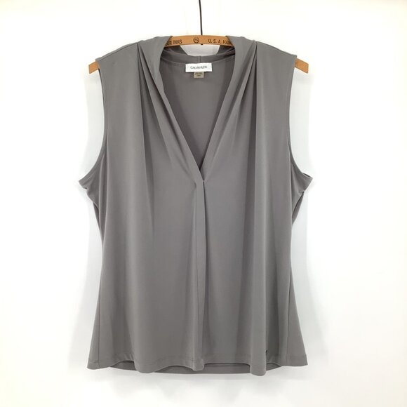 Calvin Klein Tops - Calvin Klein Womens Gray Sleeveless V-Neck Top Large Office Old Money